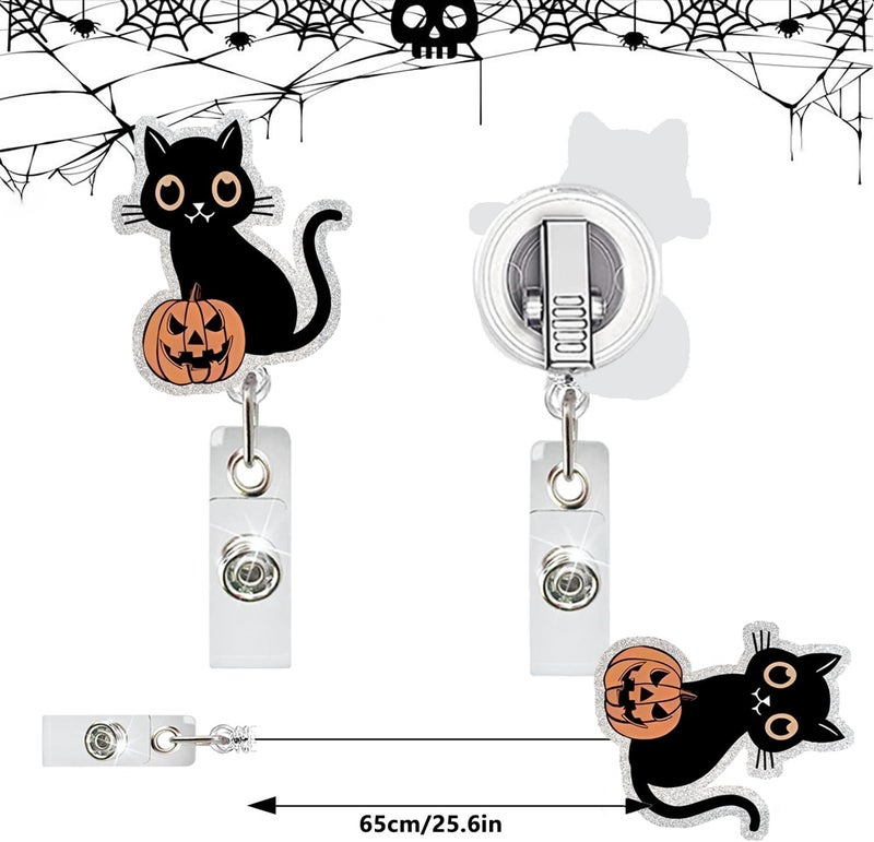 NSSHEL Halloween Badge Reels Retractable ID Name Badge Holder Cute Black Cat with Pumpkin Acrylic Badge Clip with Alligator Clip for Nurses Doctors Office Worker Social Worker Student Supplies - Image 4